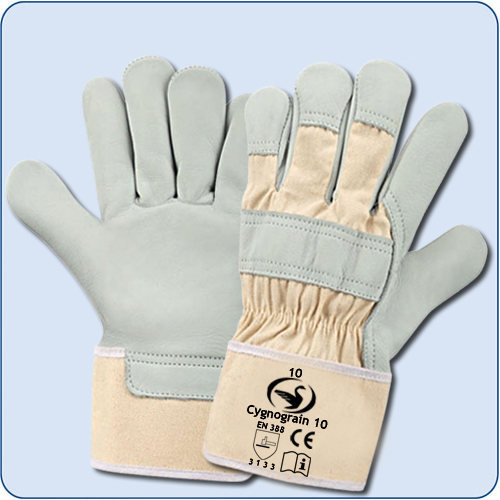 (3,40€/Paar) SCHWAN Handschuh aus Rindnarbenleder Cygnograin 11, grau/beige Gr. 10 