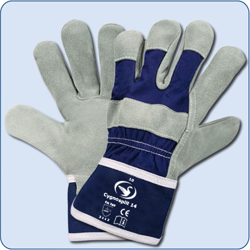 (2,10€/Paar) SCHWAN Handschuh aus Spaltleder Cygnosplit 14, grau/blau Gr. 10 